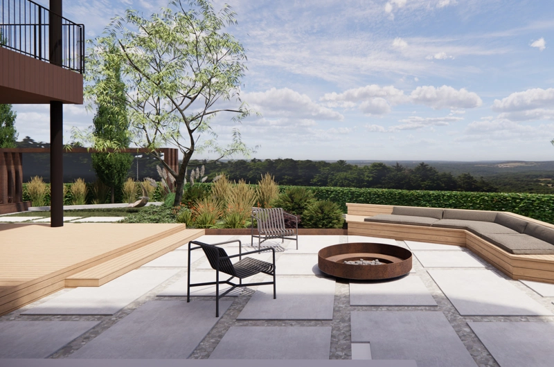 Oleskelupiha Oulussa pihasuunnittelijan toteuttamana – tulipata, pihakiveys ja viihtyisä ulkoalue.