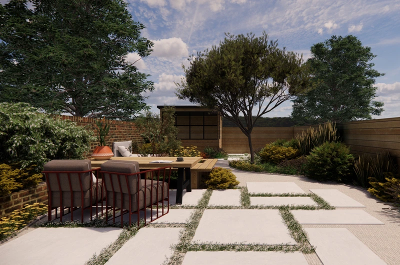 Rivitalopiha Uudellamaalla pihasuunnittelijan toteuttamana – huoliteltu pihakiveys ja viihtyisä ulkoalue.