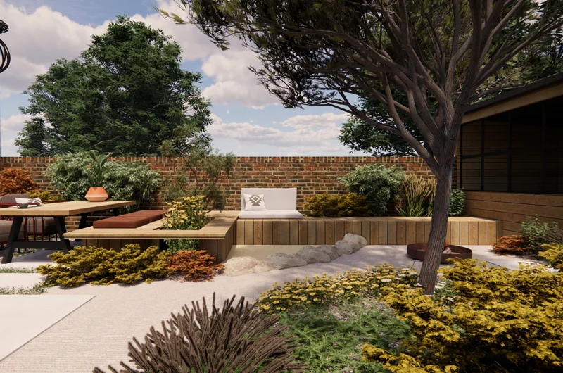 Paritalopihan pihasuunnitelma - suojaisa, viihtyisä ja luonnonläheinen ulkotila.