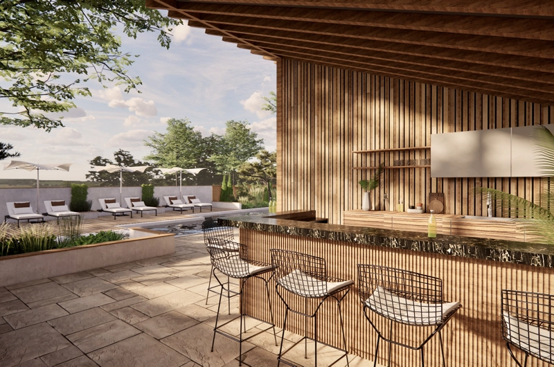 Vapaa-ajan asunnon pihasuunnitelma Espoo: uima-allas, terassi, oleskelupiha