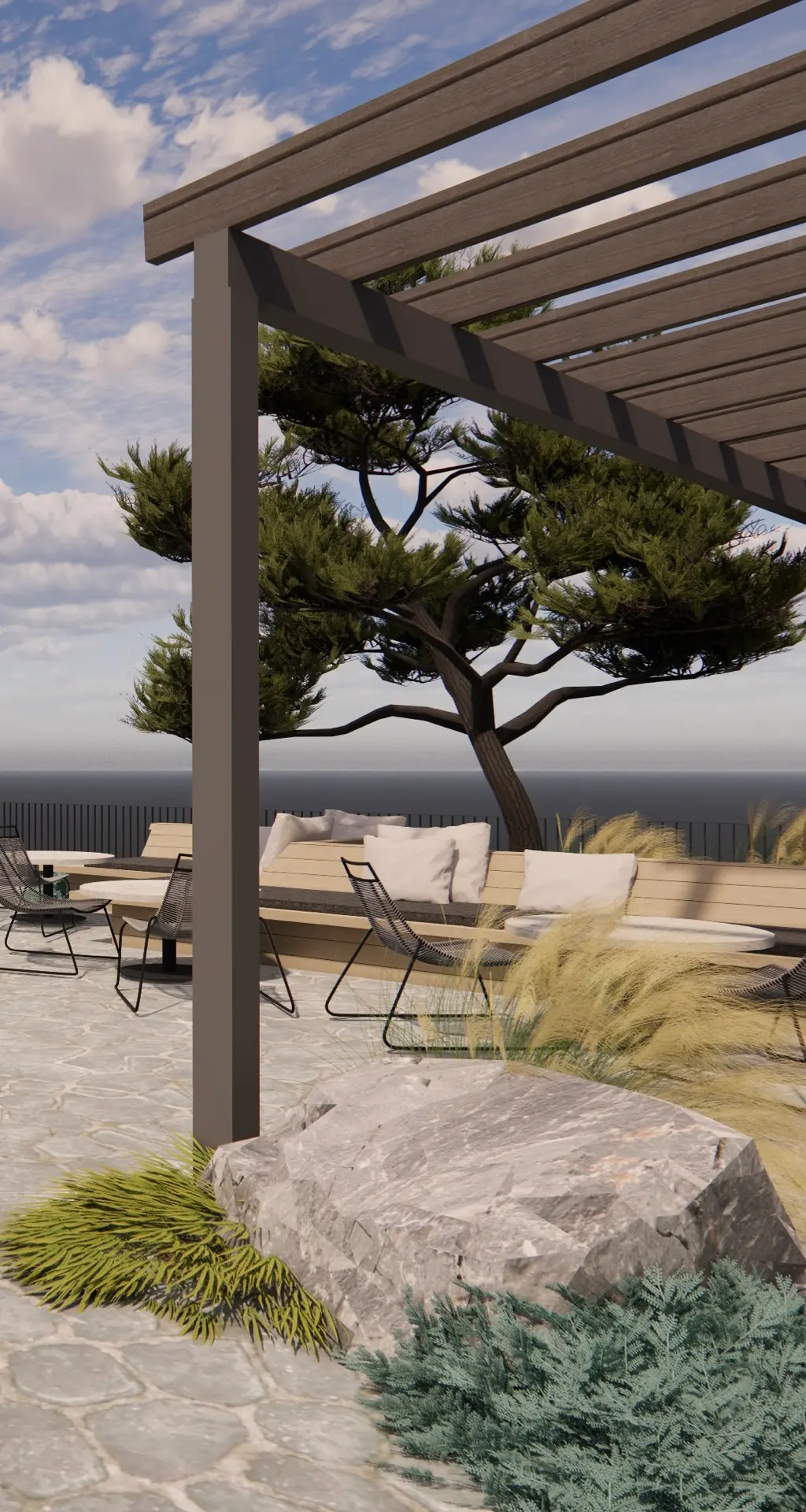 Saaristolaispihan pihasuunnitelma Porvoossa: Moderni pihasuunnitelma, luonnonmukaiset istutusalueet