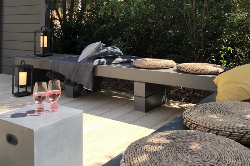 Post-war house garden design in Helsinki: garden renovation, terrace, outdoor living area, pergola